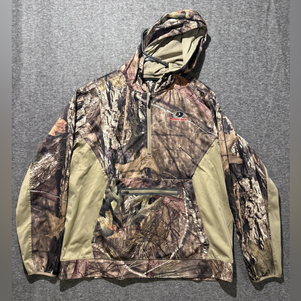 Mossy Oak Camo Hoodie Windbreaker Jacket Mens L 42/44 brown 1/2 zip Break Up